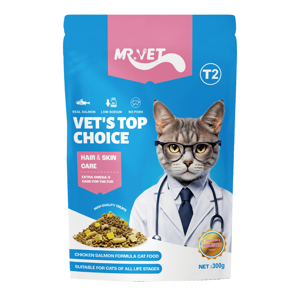 อาหารแมวผสมฟรีซดราย MR.VET สูตร T2 HOLISTIC รสไก่และแซลมอน 300 กรัม_1